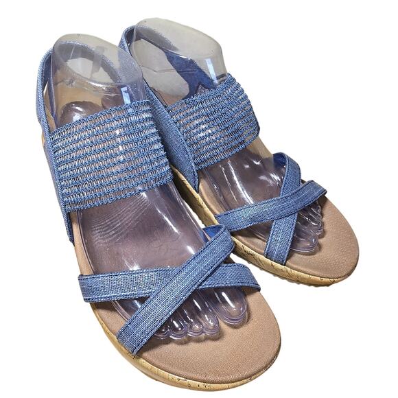 Skechers Shoes Women 8.5 Beverlee Sandals Blue Wedge Comfort Lightweight Strappy - Picture 3 of 10